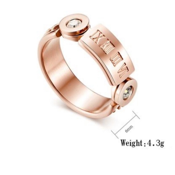 CZ Chain Roman Numeric Band 18K Rose Ring - Picture 5 of 8